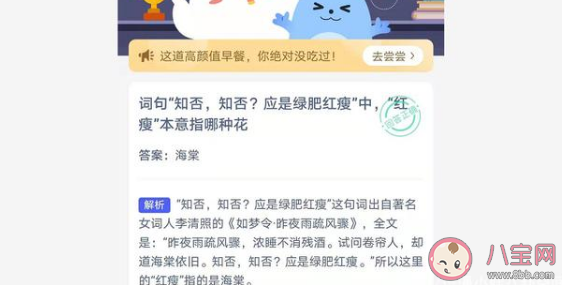 绿肥红瘦中红瘦本意指哪种花 蚂蚁庄园3月30日答案