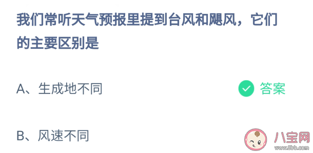 天气预报里提到台风和飓风主要区别是什么 蚂蚁庄园6月23日答案