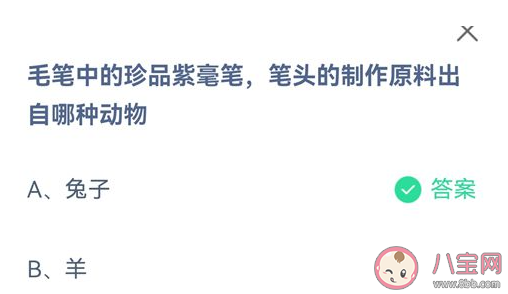 毛笔中的珍品紫毫笔笔头的制作原料出自哪种动物 蚂蚁庄园8月29日答案介绍 毛笔中的珍品紫毫笔笔头的制作原料出自哪种动物 蚂蚁庄园8月29日答案介绍