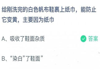 给白色帆布鞋裹上纸巾能防止它变黄主要因为纸巾 蚂蚁庄园11月10日答案