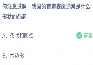 我国的盲道表面通常是什么形状的凸起 蚂蚁庄园5月14日答案介绍