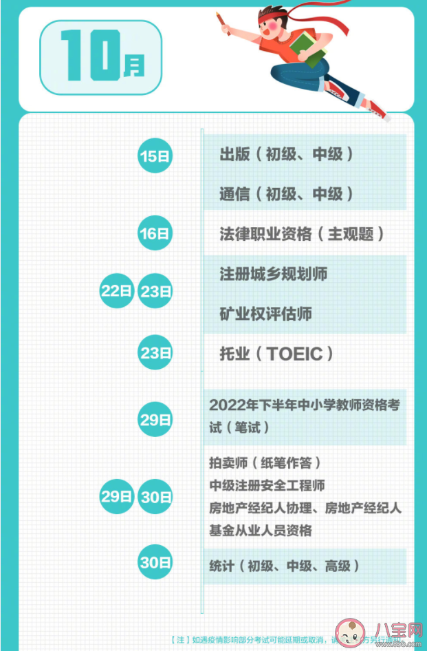 2022下半年考试日历 下半年重要考试安排
