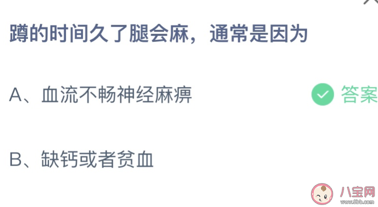 蹲的时间久了腿会麻通常是因为 蚂蚁庄园7月17日答案最新