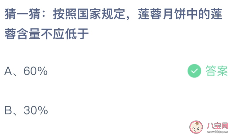 莲蓉月饼中的莲蓉含量不应低于 蚂蚁庄园9月10日答案介绍