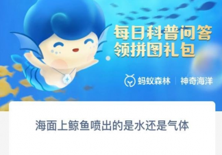 海面上鲸鱼喷出的是海水还是气体 蚂蚁森林神奇海洋10月20日答案
