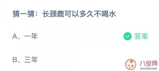 长颈鹿可以多久不喝水 蚂蚁庄园11月19日答案解析