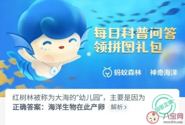 蚂蚁森林红树林被称为大海的幼儿园是因为什么 神奇海洋11月18日答案