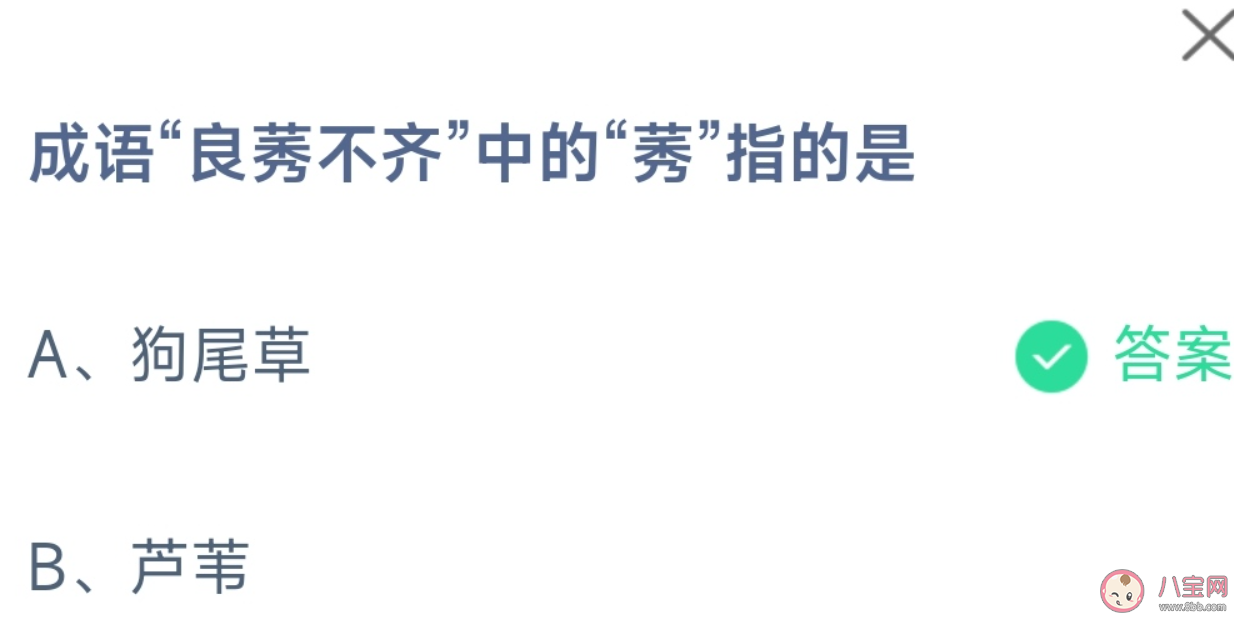 蚂蚁庄园成语良莠不齐中的莠指的是什么 11月24日答案 蚂蚁庄园成语良莠不齐中的莠指的是什么 11月24日答案