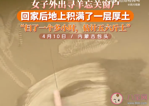 女子忘关窗回家扫土1小时 内蒙沙尘暴天气有多严重