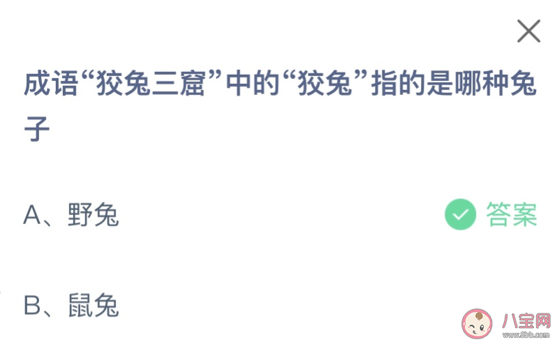 蚂蚁庄园狡兔三窟中的狡兔指的是哪种兔 小课堂7月11日答案
