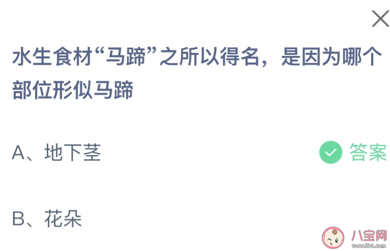 水生食材马蹄之所以得名是因为哪个部位形似马蹄 蚂蚁庄园11月1日答案