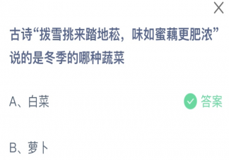 古诗拨雪挑来踏地菘味如蜜藕更肥浓说的是冬季的哪种蔬菜 蚂蚁庄园11月30日答案
