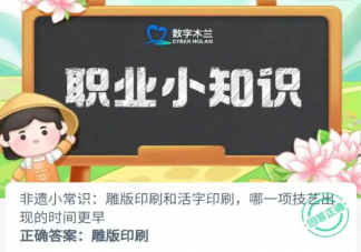 雕版印刷和活字印刷哪一项技艺出现的时间更早 蚂蚁新村12月13日答案
