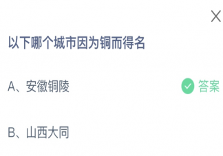 以下哪个城市因为铜而得名 蚂蚁庄园1月21日答案