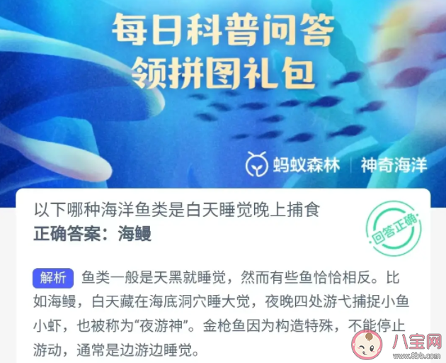 以下哪种海洋鱼类是白天睡觉晚上捕食 神奇海洋1月29日答案 以下哪种海洋鱼类是白天睡觉晚上捕食 神奇海洋1月29日答案